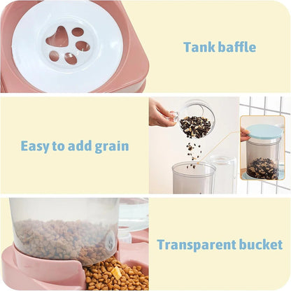Automatic Cat Feeder Water Dispenser Set, 2 In 1 Tilted Automatic Pet Food And Water Feeder Gravity Food Feeder And Waterer