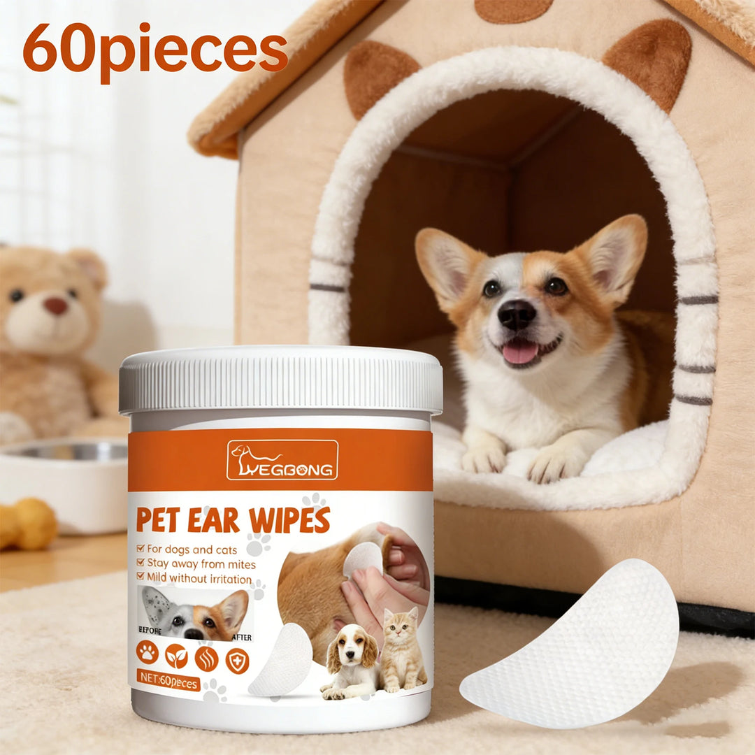  Pet Ear Wipes for Dogs Cats Cleaning Remove Ear Mites Wax Odor Aloe Vera Gentle Anti Itch Non Irritating Ear Care Grooming
