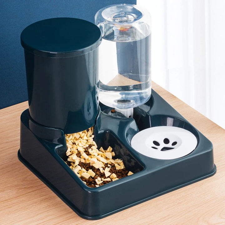 Automatic Cat Feeder Water Dispenser Set, 2 In 1 Tilted Automatic Pet Food And Water Feeder Gravity Food Feeder And Waterer