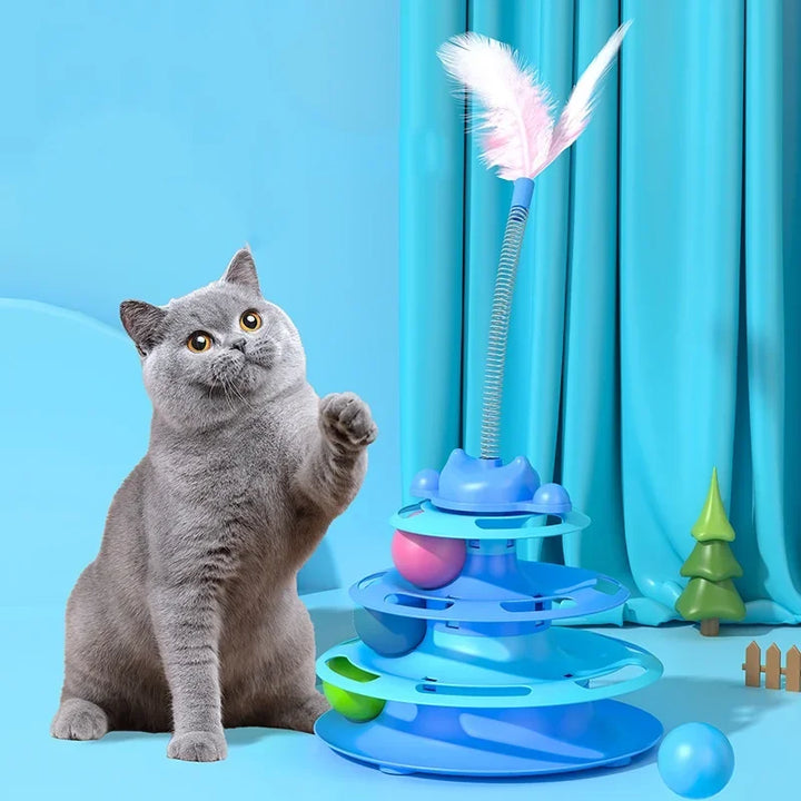 Cat Toys for Self-Entertainment: Interactive Turntable, Teaser Wand, Balls - Anti-Boredom for Kittens & Adult Cats,