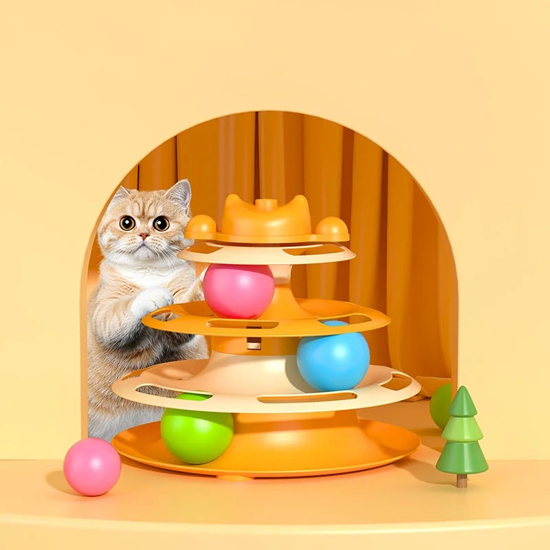Cat Toys for Self-Entertainment: Interactive Turntable, Teaser Wand, Balls - Anti-Boredom for Kittens & Adult Cats,