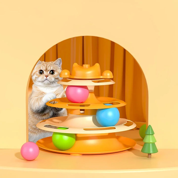 Cat Toys for Self-Entertainment: Interactive Turntable, Teaser Wand, Balls - Anti-Boredom for Kittens & Adult Cats,