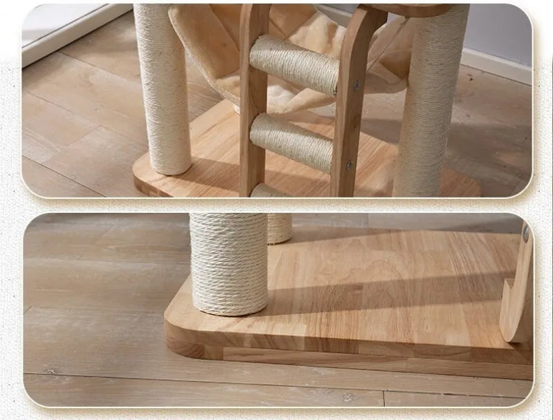 Solid Wood Cat Tree Large Pets Cat Sleeping Tree Transparent Cabin Kitten Tower Pet Toy Accessories Nap Scratching Post for Cats