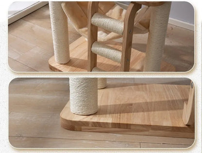 Solid Wood Cat Tree Large Pets Cat Sleeping Tree Transparent Cabin Kitten Tower Pet Toy Accessories Nap Scratching Post for Cats