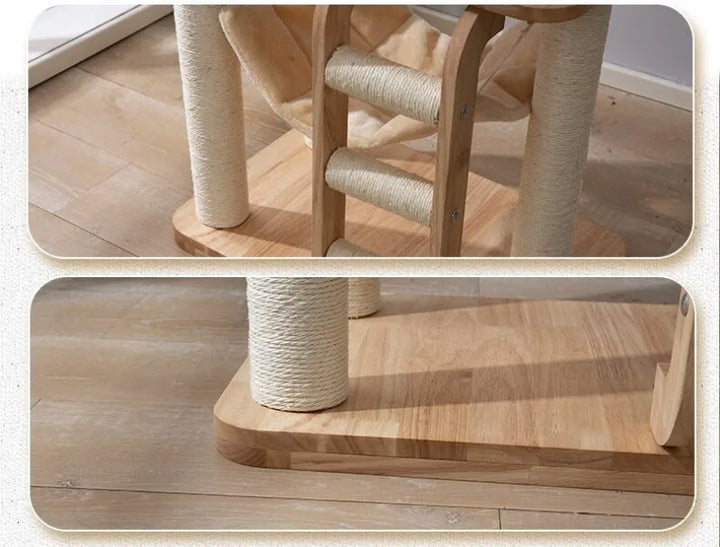 Solid Wood Cat Tree Large Pets Cat Sleeping Tree Transparent Cabin Kitten Tower Pet Toy Accessories Nap Scratching Post for Cats