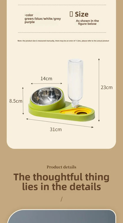 Double Bowl Pet Feeder with Anti-Tip Design + Auto-Refill Water Dispenser for Dogs & Cats