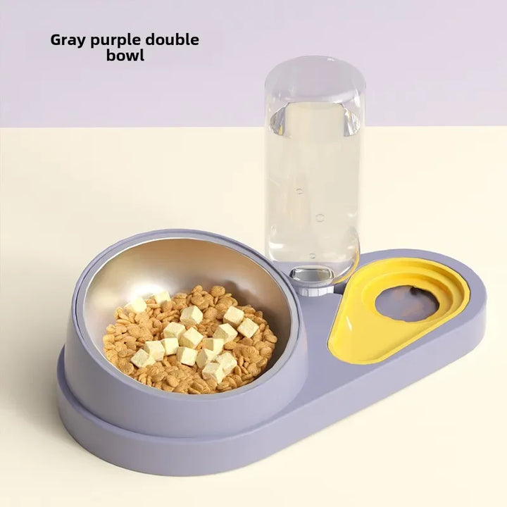 Double Bowl Pet Feeder with Anti-Tip Design + Auto-Refill Water Dispenser for Dogs & Cats