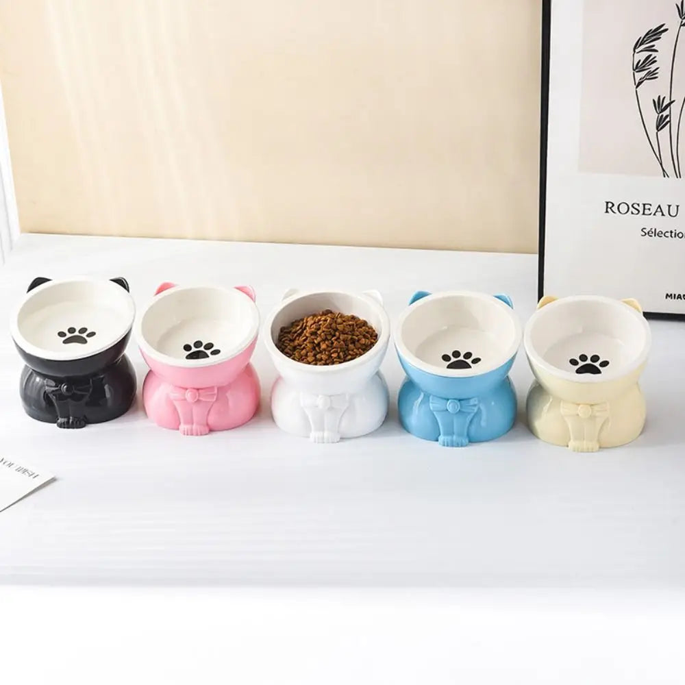Pet Supplies Ceramic Cat Bowl Creative Slanted Mouth Dog Food Feeding Basin Non-slip Cute Pet Drinking Feeder Water Container