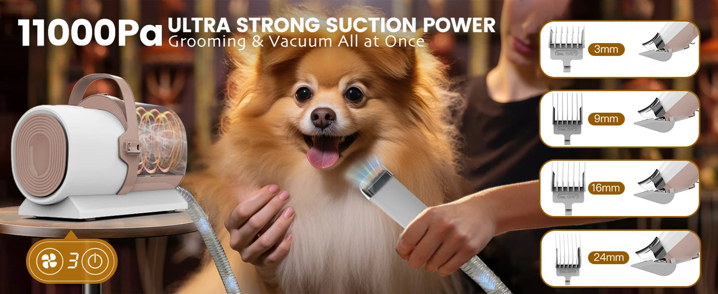 AIRROBO PG50 Dog Grooming Kit, 5 in 1 Dog Grooming Vacuum , 2.5L Dust, 11000Pa, Super Suction for Pet Hair, Low noise