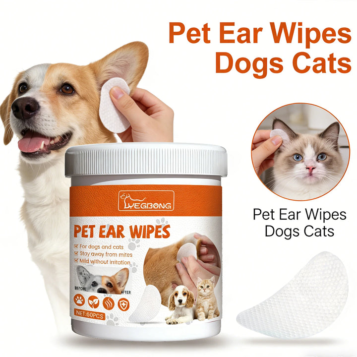  Pet Ear Wipes for Dogs Cats Cleaning Remove Ear Mites Wax Odor Aloe Vera Gentle Anti Itch Non Irritating Ear Care Grooming