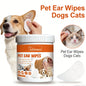  Pet Ear Wipes for Dogs Cats Cleaning Remove Ear Mites Wax Odor Aloe Vera Gentle Anti Itch Non Irritating Ear Care Grooming