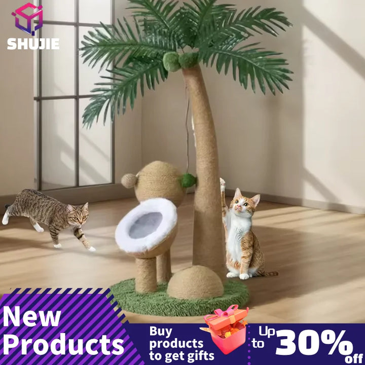 Coconut Tree Claw Sharpener Pole Interactive Cat Sisal Scratcher Natural Sisal Rope Cat Tree for Small Medium Cats