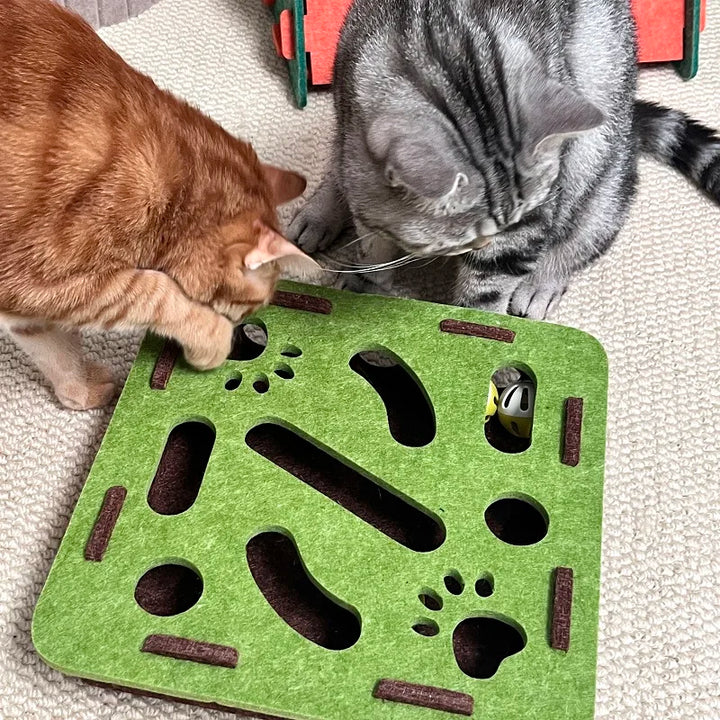 Pet Cat Puzzle Maze Holes Toys Felt Box With Bell Ball Kitten Playing Toys Interactive Funny Combination Set Cat Supplies