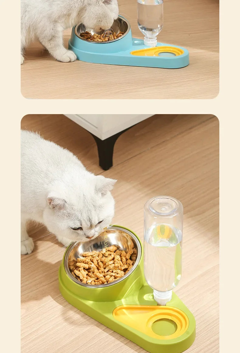 Double Bowl Pet Feeder with Anti-Tip Design + Auto-Refill Water Dispenser for Dogs & Cats