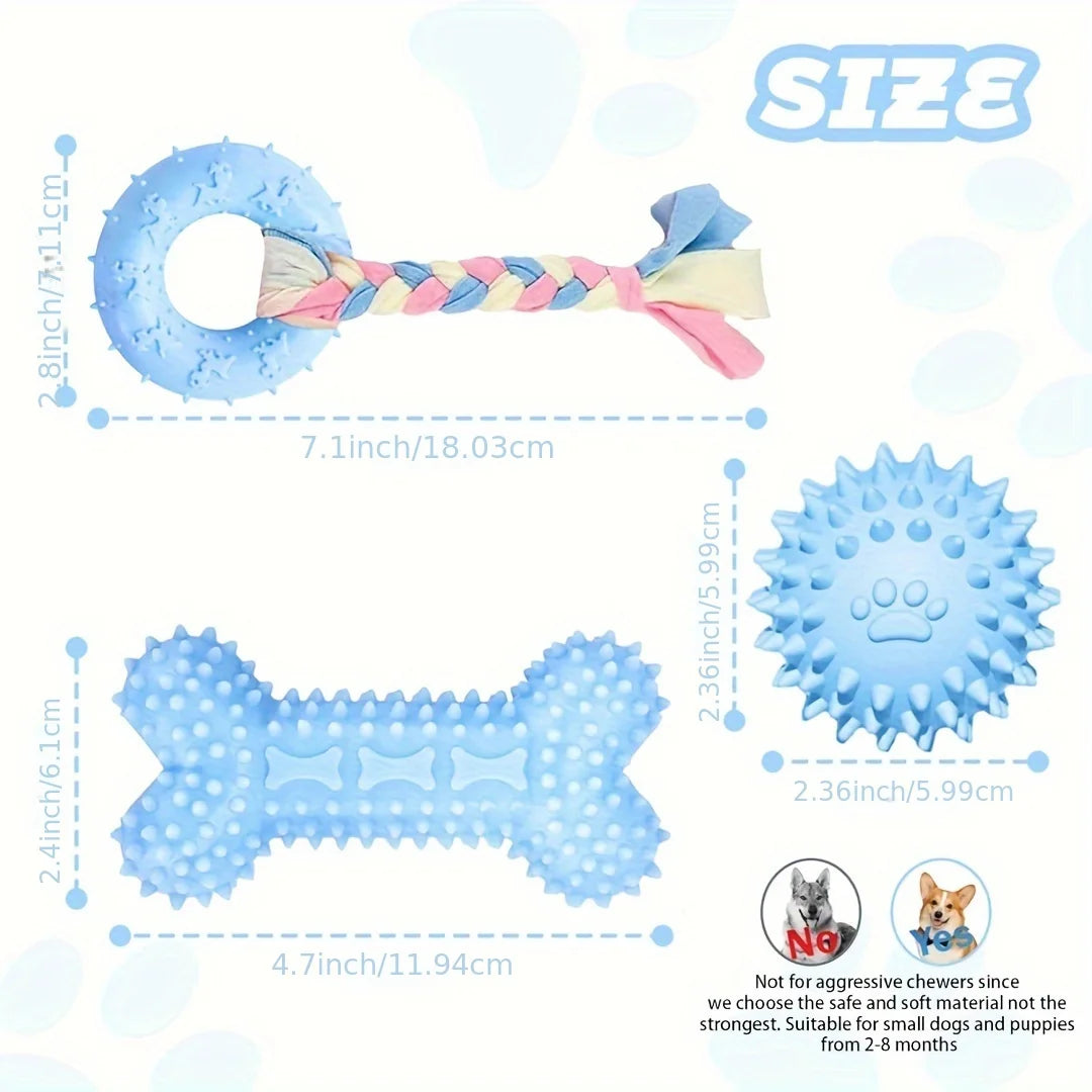 3 Pack Puppy Chew Toys for Teething, Puppy Toys Small Dog Soft Rubber Cleaning Teeth Outdoor Interactive Pet Toy Set Durable Rop