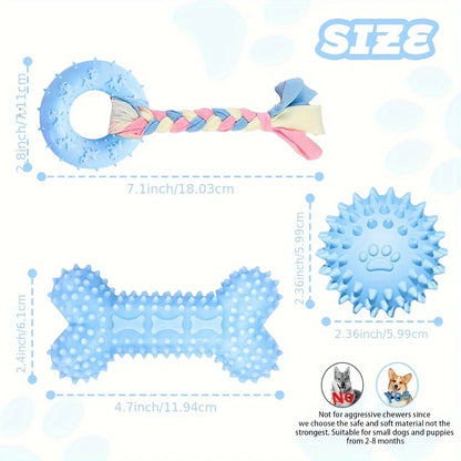 3 Pack Puppy Chew Toys for Teething, Puppy Toys Small Dog Soft Rubber Cleaning Teeth Outdoor Interactive Pet Toy Set Durable Rop
