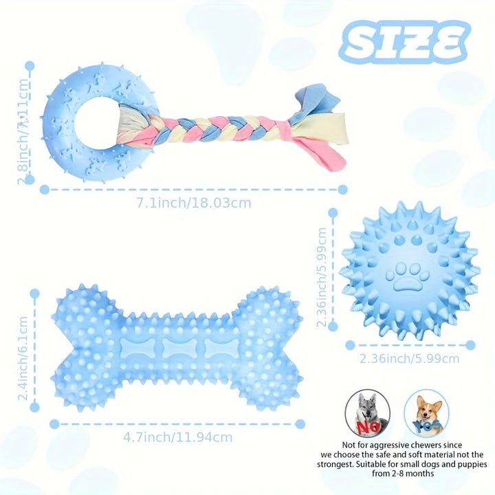 3 Pack Puppy Chew Toys for Teething, Puppy Toys Small Dog Soft Rubber Cleaning Teeth Outdoor Interactive Pet Toy Set Durable Rop