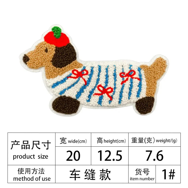 Large Long Dog New Towel Cartoon Animal Decorative Cloth Patch Clothes Accessories Embroidery DIY Patches for Clothing Sewing