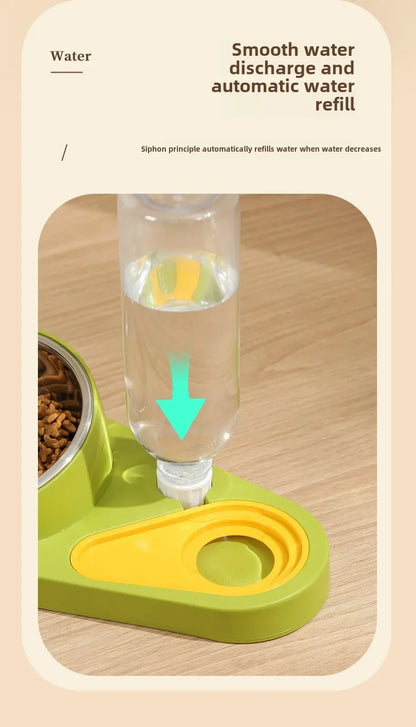 Double Bowl Pet Feeder with Anti-Tip Design + Auto-Refill Water Dispenser for Dogs & Cats