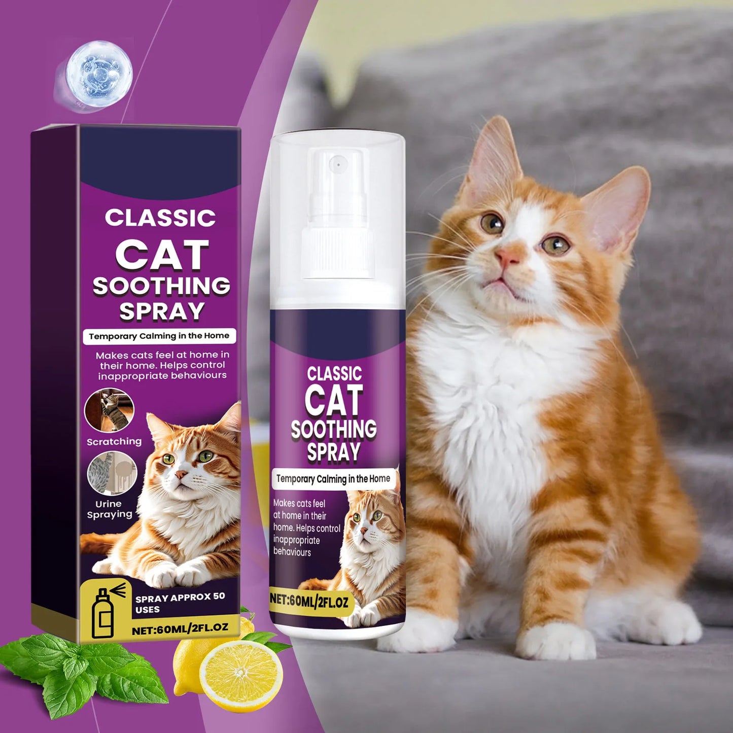 60ml Pet Calming Spray Prevent Howling Reduce Anxiety Soothe Mood Pet Dog Cat Estrus Calming Prohibition Spray Pet Supplies
