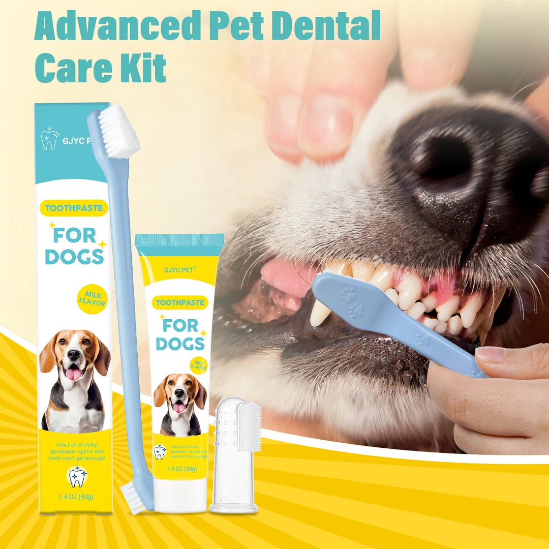 Dog Cat Dental Care Kit Milk Toothpaste Toothbrush Deep Clean Freshens Breath Reduces Plaque Tartar Oral Care For All Breeds